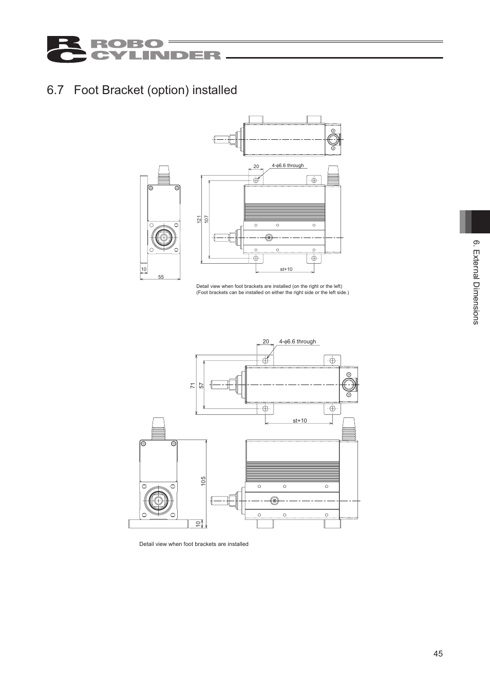 7 foot bracket (option) installed, External dimensions 45 | IAI America RCP2-SRGD4R User Manual | Page 51 / 56
