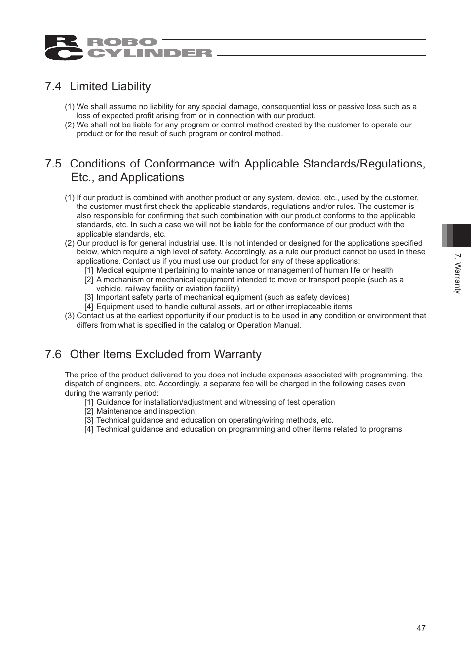 4 limited liability, 6 other items excluded from warranty | IAI America RCP2-SRGD4R User Manual | Page 53 / 56