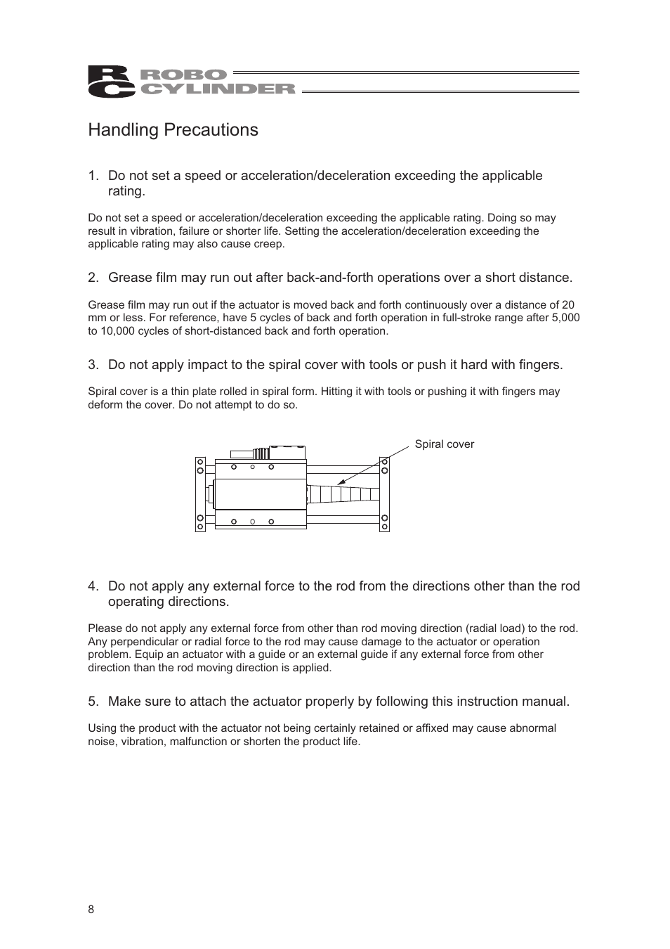 Handling precautions | IAI America RCA2-SD4N User Manual | Page 16 / 100
