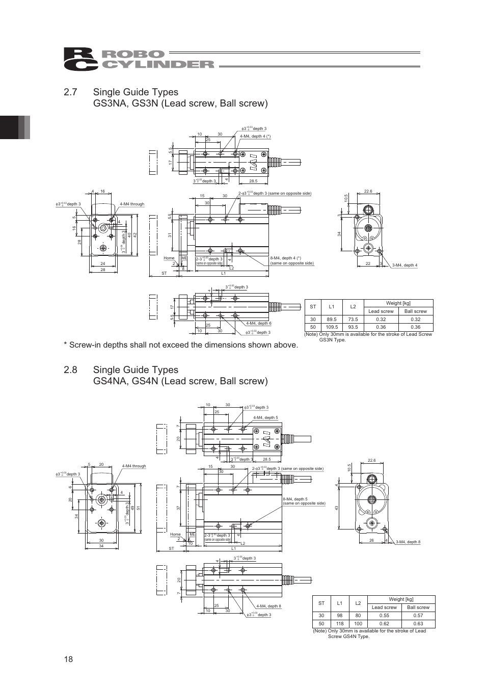 7 single guide types gs3n (lead screw, ball screw), External diagrams 18 | IAI America RCA2-SD4N User Manual | Page 26 / 100
