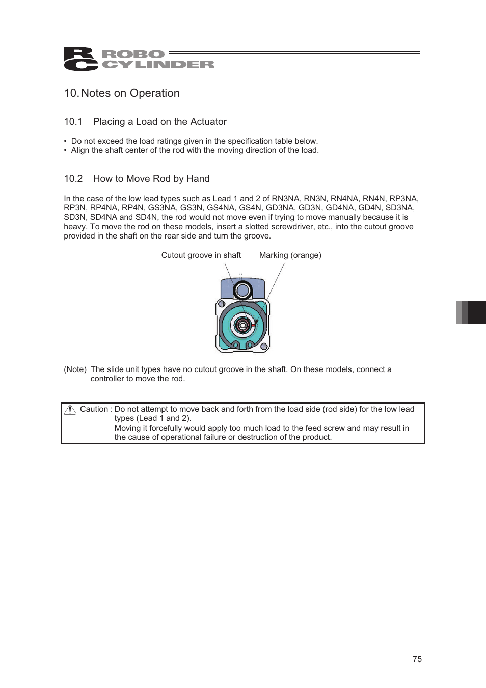 Notes on operation, 1 placing a load on the actuator, 2 how to move rod by hand | IAI America RCA2-SD4N User Manual | Page 83 / 100