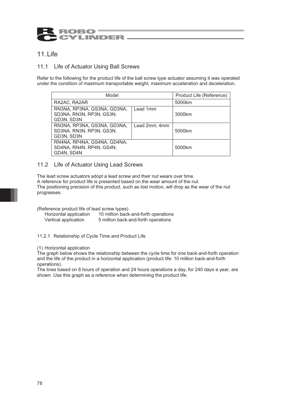 Life, 1 life of actuator using ball screws, 2 life of actuator using lead screws | IAI America RCA2-SD4N User Manual | Page 86 / 100