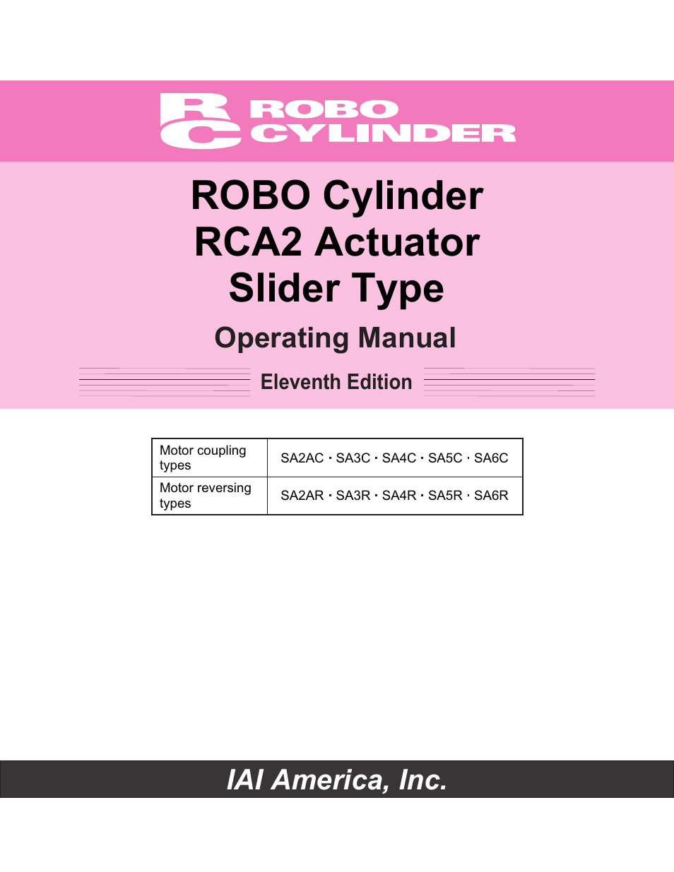 IAI America RCA2-SA6R User Manual | 92 pages