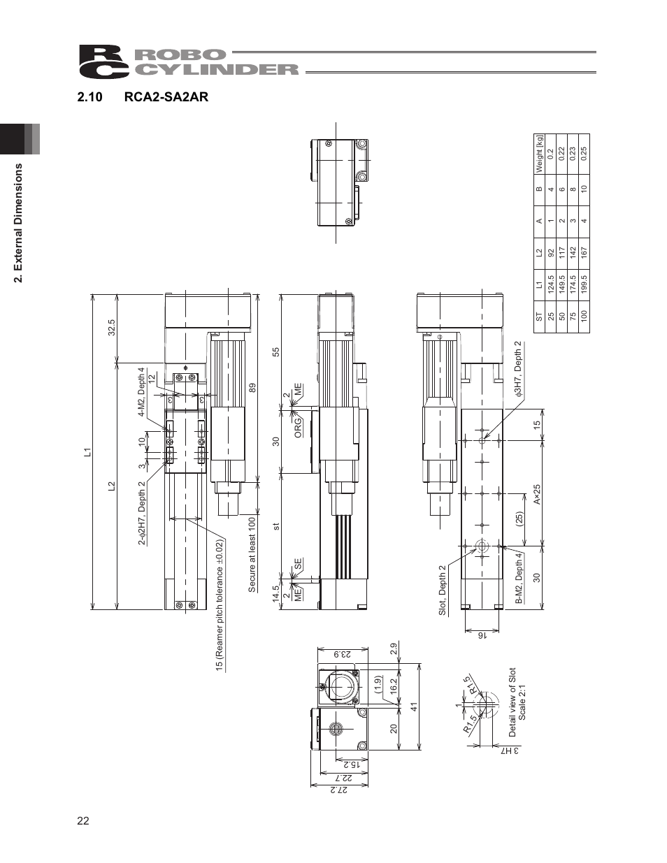 10 rca2-sa2ar, 22 2. external dimensions | IAI America RCA2-SA6R User Manual | Page 30 / 92