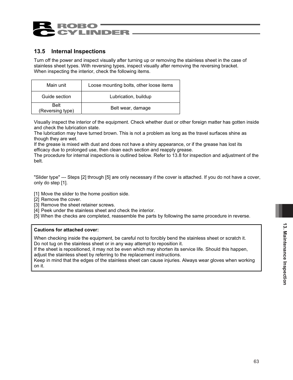 5 internal inspections | IAI America RCA2-SA6R User Manual | Page 71 / 92