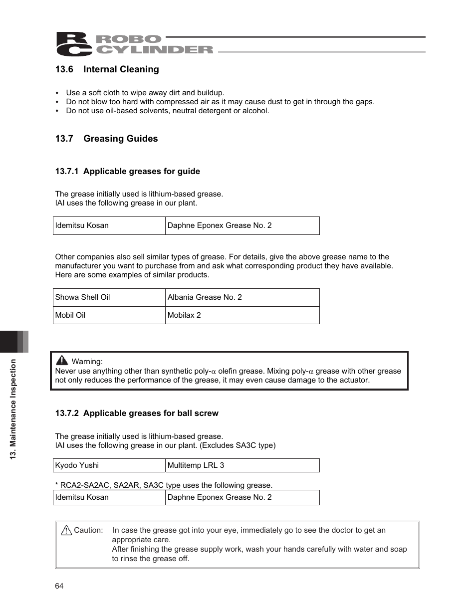 6 internal cleaning, 7 greasing guides | IAI America RCA2-SA6R User Manual | Page 72 / 92