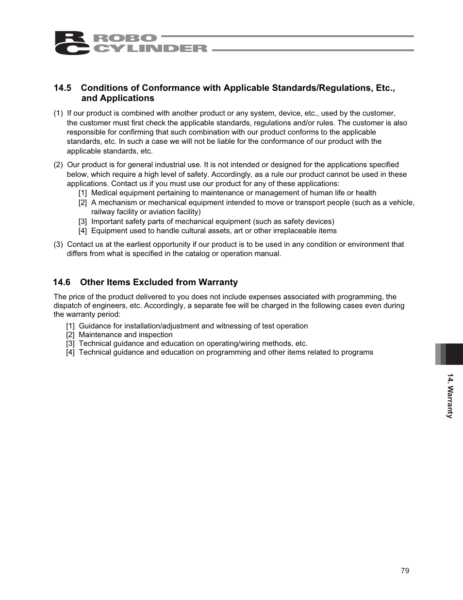 6 other items excluded from warranty | IAI America RCA2-SA6R User Manual | Page 87 / 92