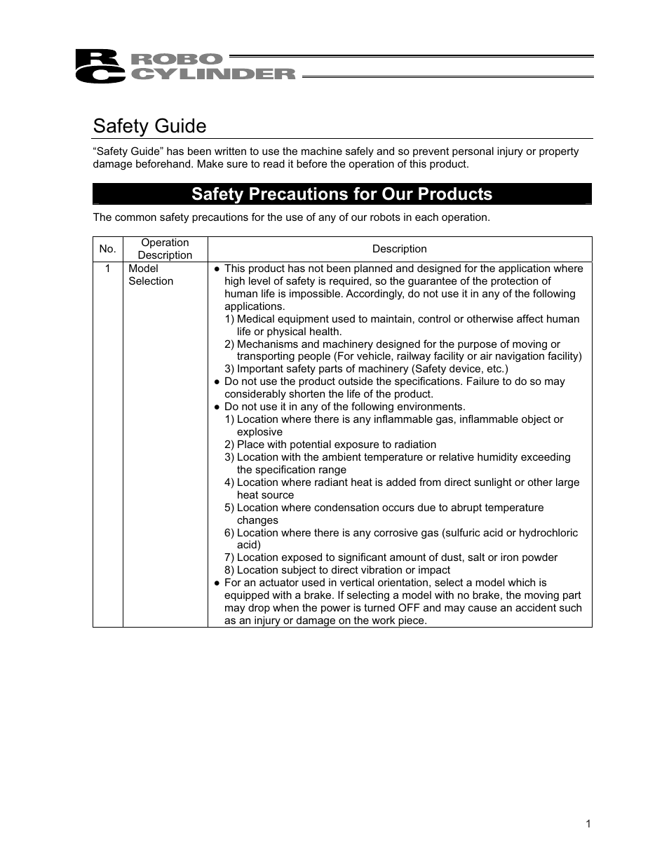 Safety guide, Safety precautions for our products | IAI America RCA2-SA6R User Manual | Page 9 / 92