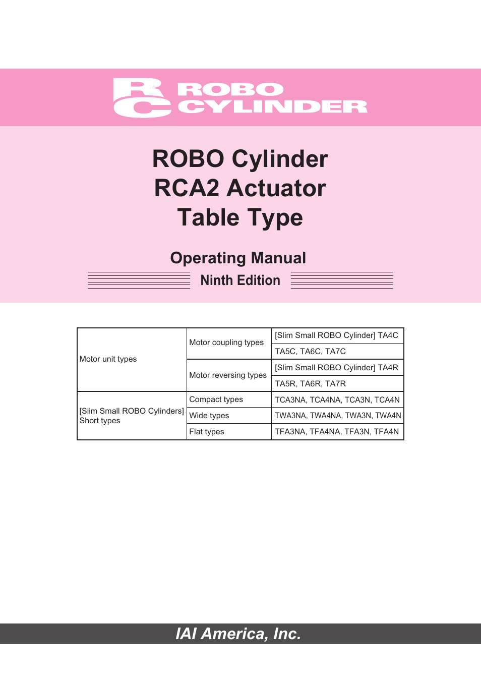 IAI America RCA2-TW4N User Manual | 134 pages