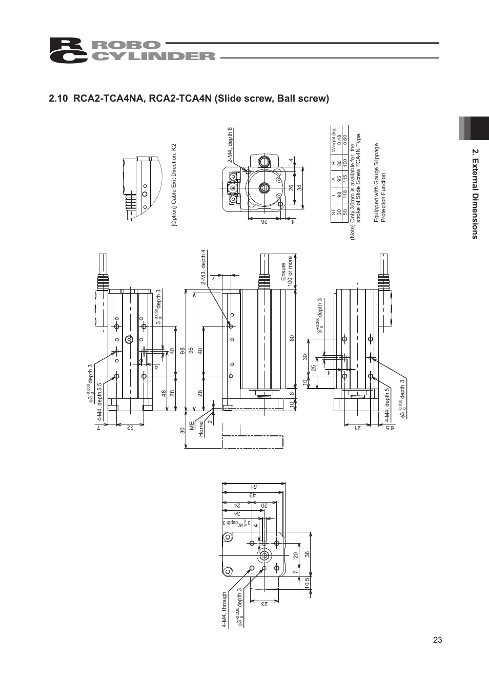 23 2. external dimensions | IAI America RCA2-TW4N User Manual | Page 31 / 134