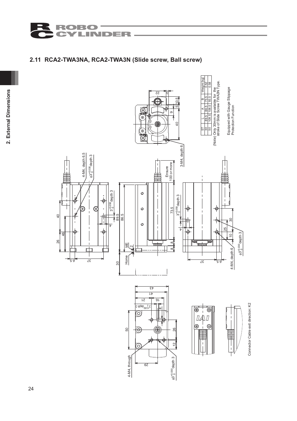24 2. external dimensions | IAI America RCA2-TW4N User Manual | Page 32 / 134