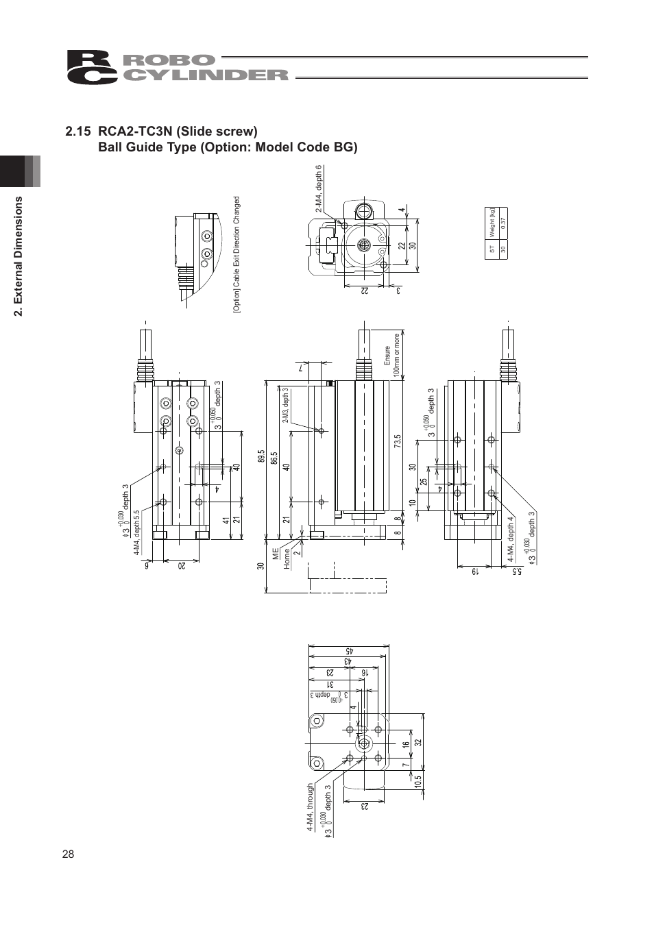 28 2. external dimensions | IAI America RCA2-TW4N User Manual | Page 36 / 134
