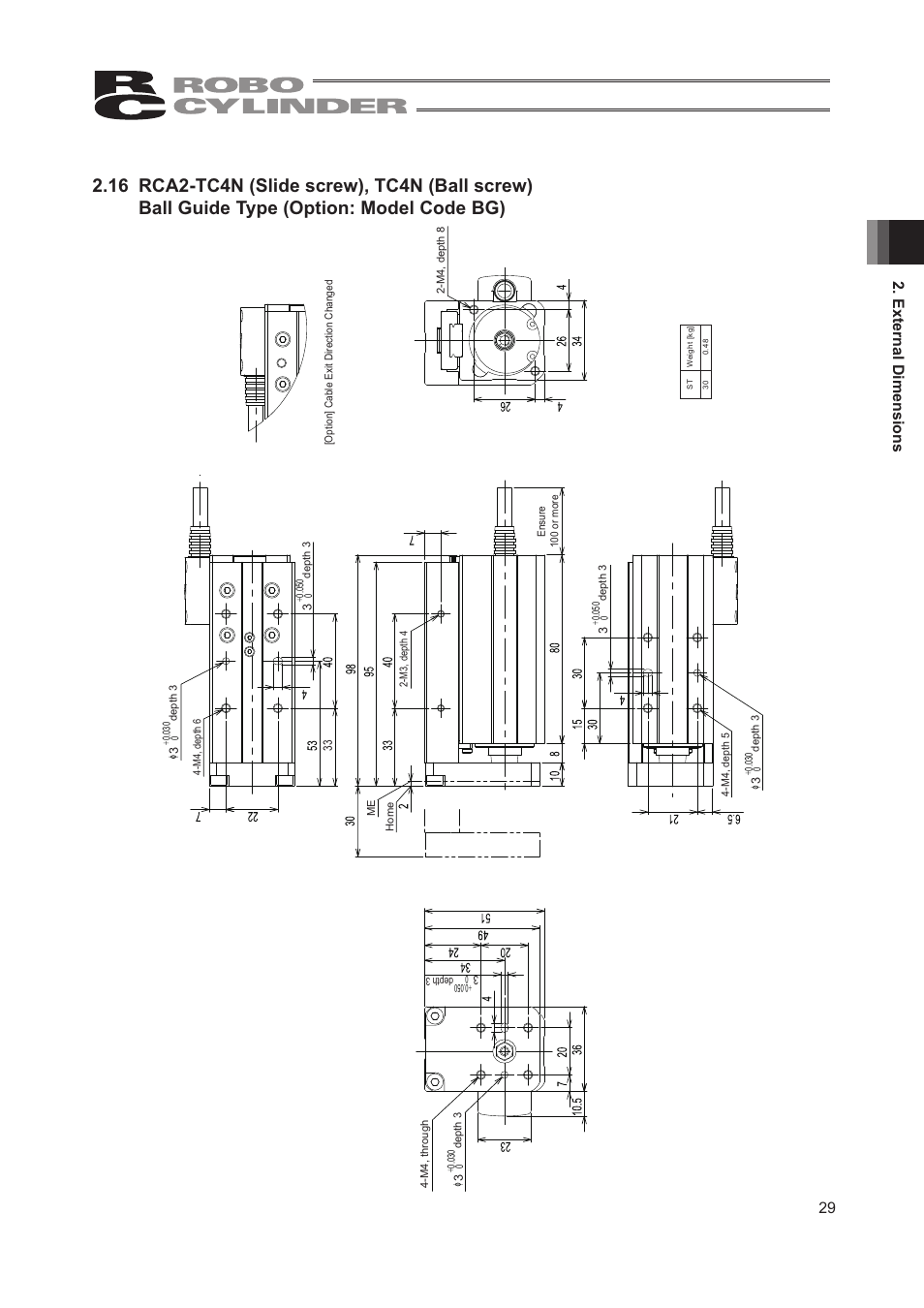 29 2. external dimensions | IAI America RCA2-TW4N User Manual | Page 37 / 134