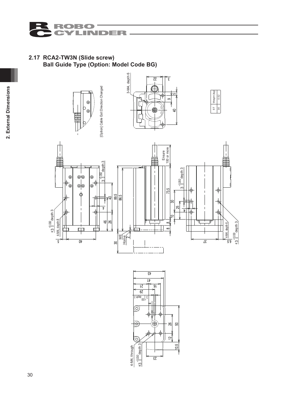 30 2. external dimensions | IAI America RCA2-TW4N User Manual | Page 38 / 134