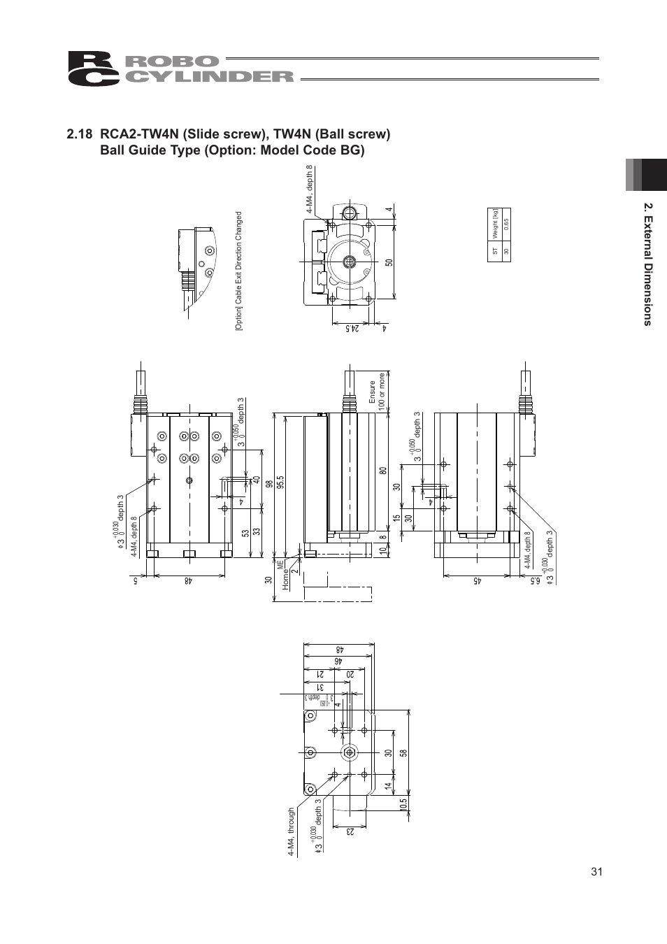 31 2. external dimensions | IAI America RCA2-TW4N User Manual | Page 39 / 134