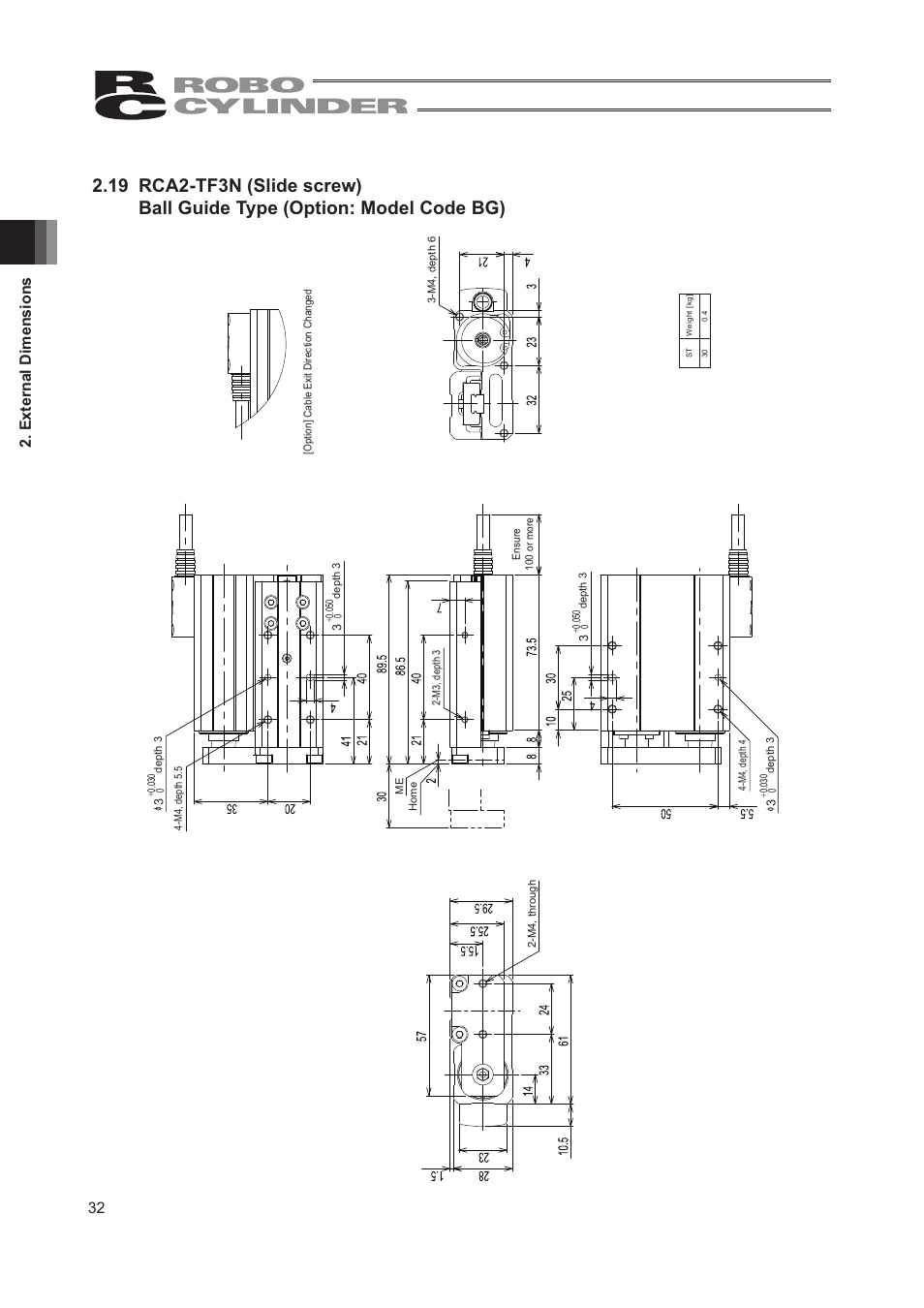 32 2. external dimensions | IAI America RCA2-TW4N User Manual | Page 40 / 134