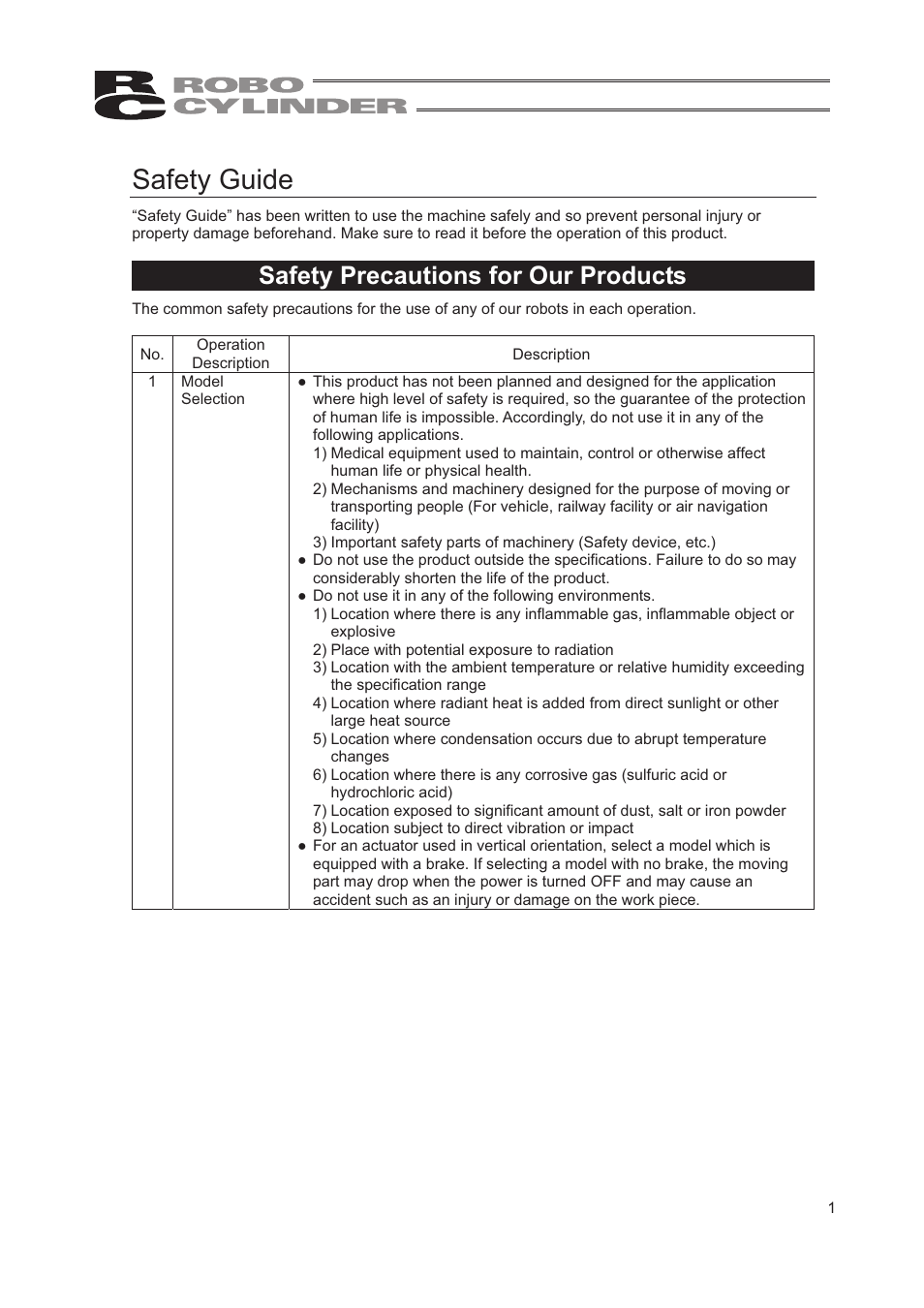 Safety guide, Safety precautions for our products | IAI America RCA2-TW4N User Manual | Page 9 / 134