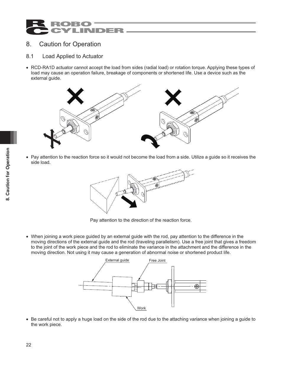 Caution for operation, 1 load applied to actuator | IAI America RCD-RA1D User Manual | Page 28 / 40