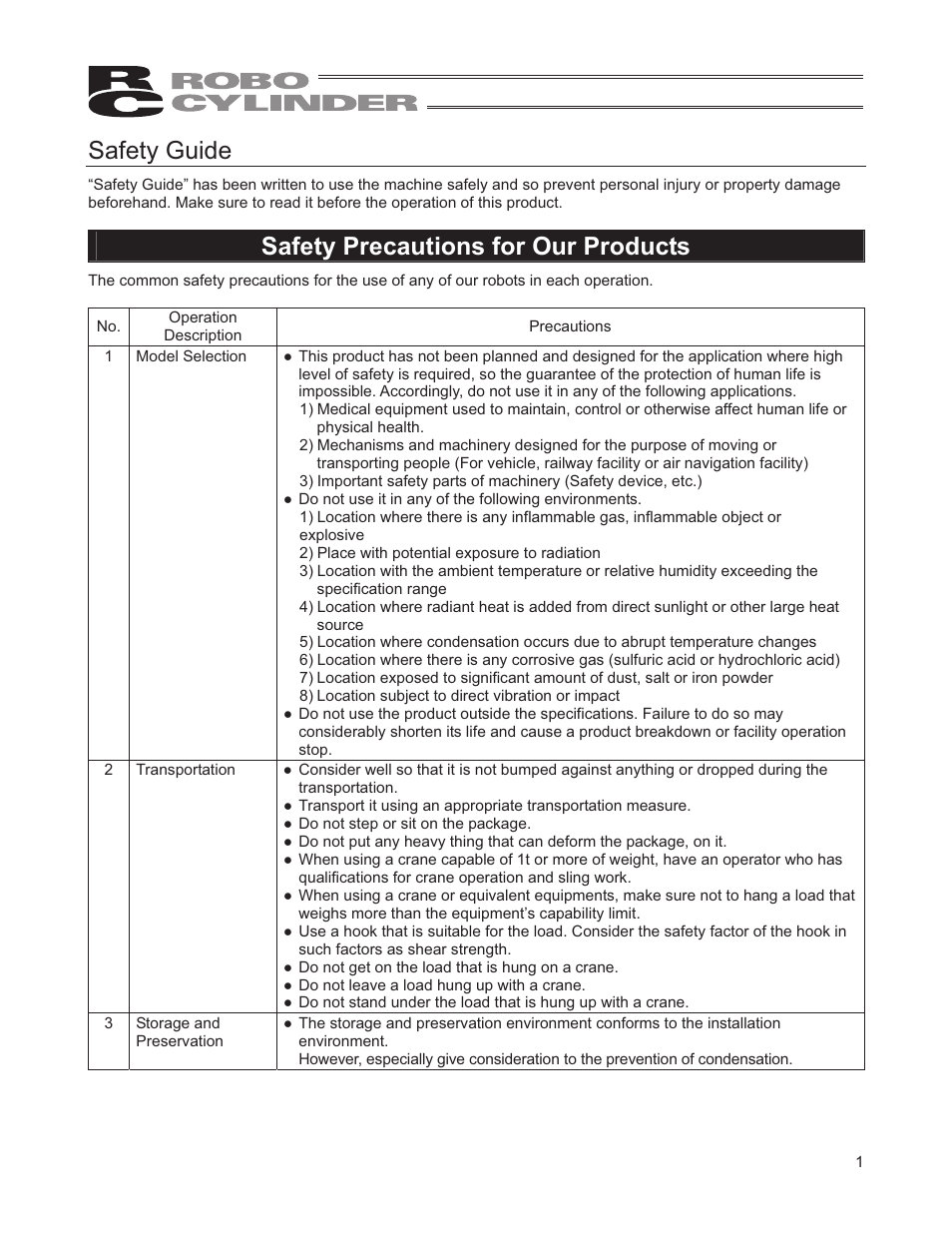 Safety guide, Safety precautions for our products | IAI America RCD-RA1D User Manual | Page 7 / 40