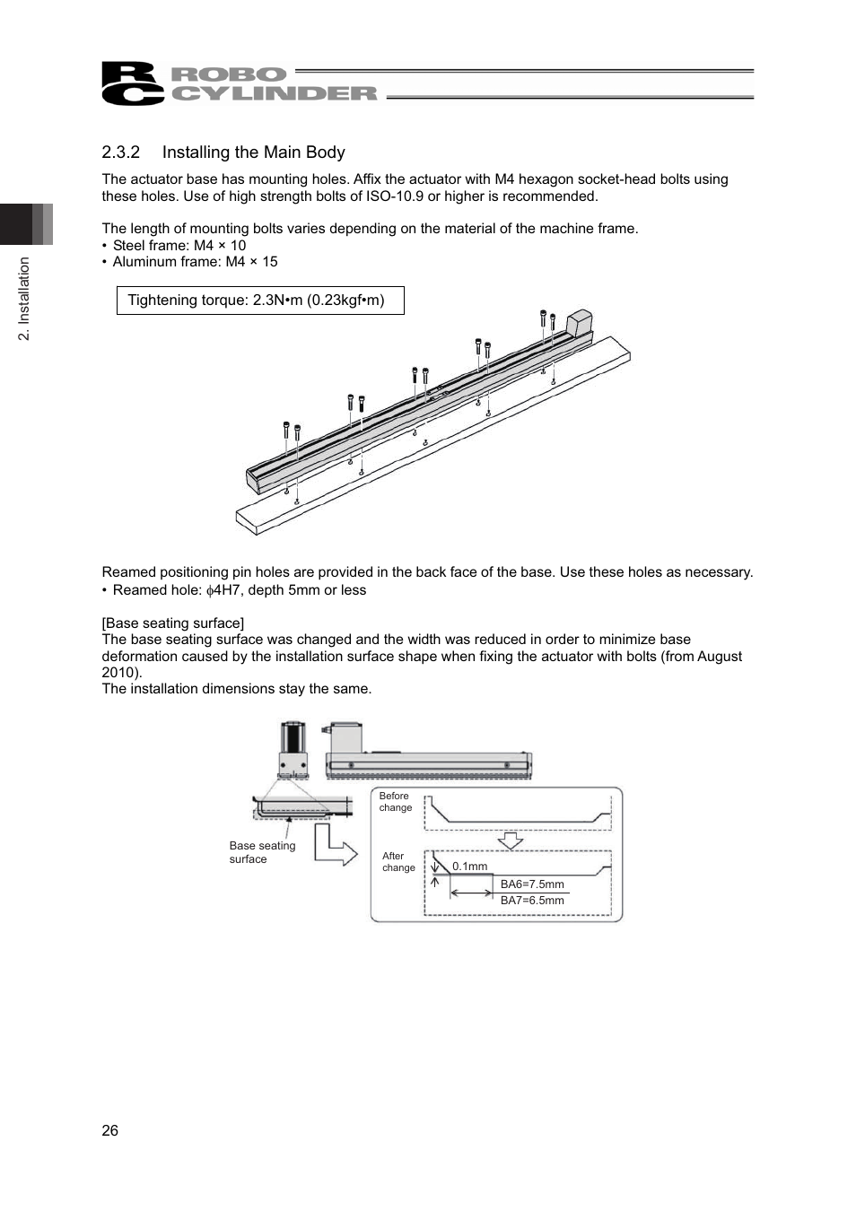 2 installing the main body | IAI America RCP2-BA7U User Manual | Page 32 / 72