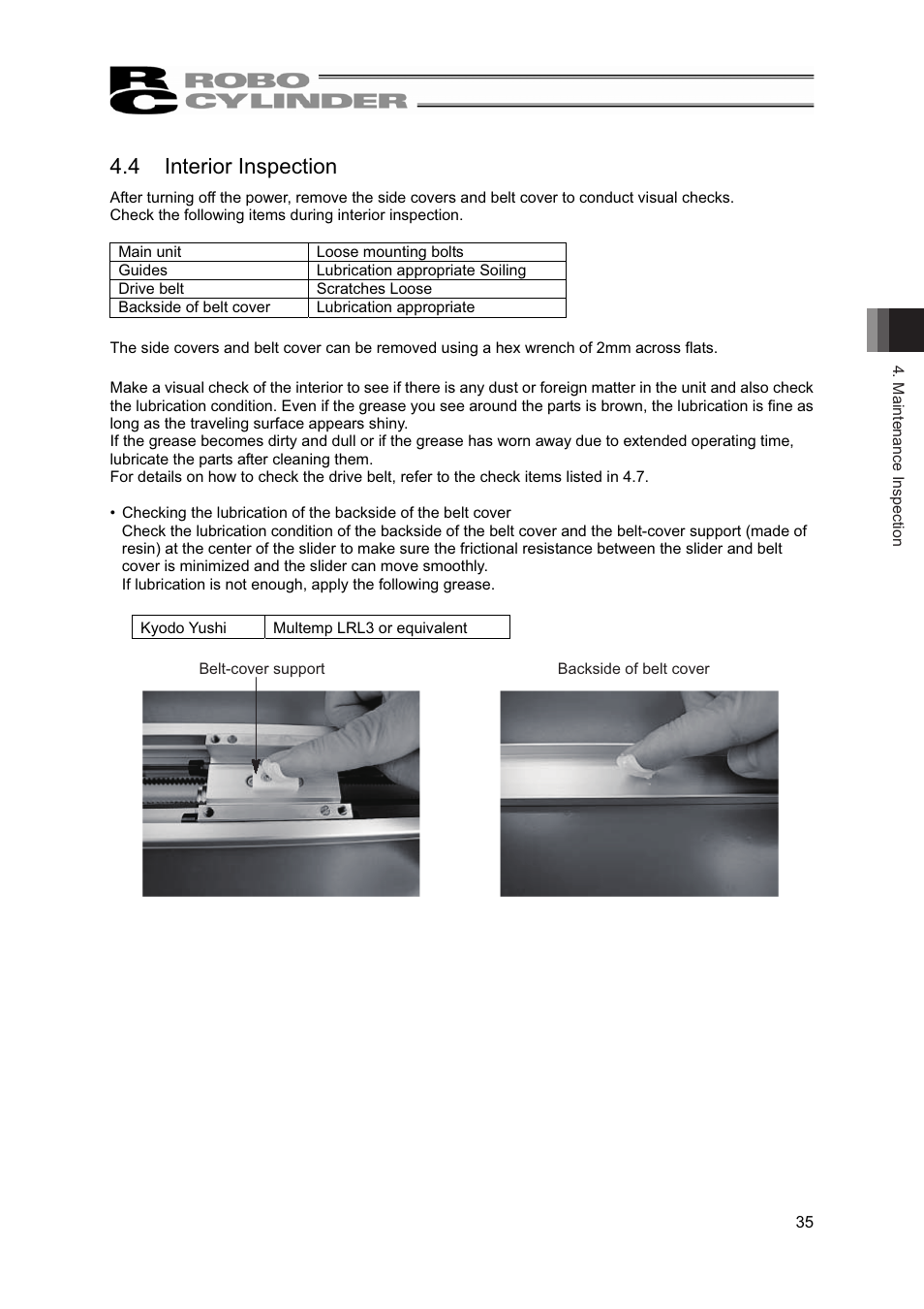 4 interior inspection | IAI America RCP2-BA7U User Manual | Page 41 / 72