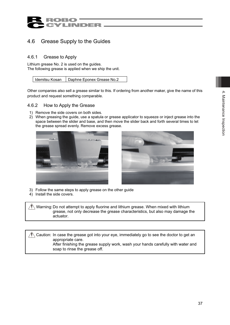 6 grease supply to the guides | IAI America RCP2-BA7U User Manual | Page 43 / 72
