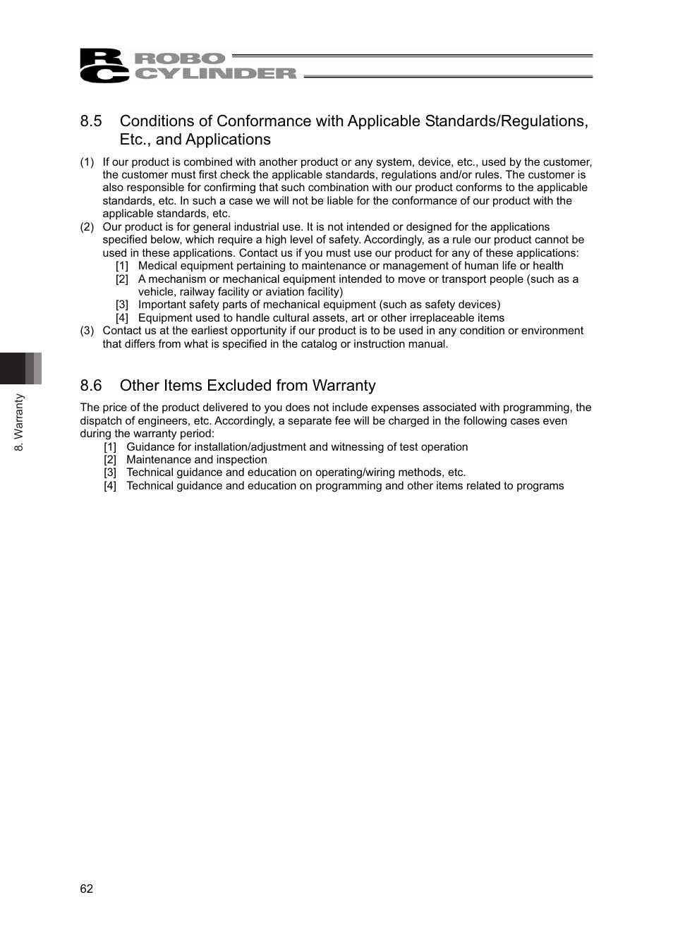 6 other items excluded from warranty | IAI America RCP2-BA7U User Manual | Page 68 / 72