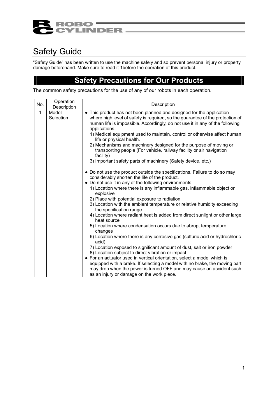 Safety guide, Safety precautions for our products | IAI America RCP2-BA7U User Manual | Page 7 / 72