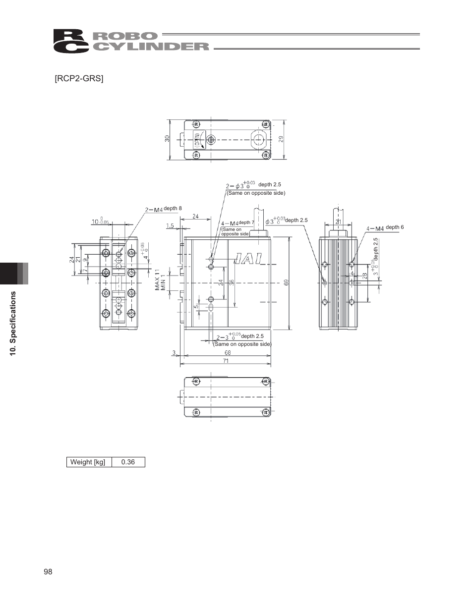 Rcp2-grs, 98 10. specifications | IAI America RCP2W-GRLS User Manual | Page 108 / 130