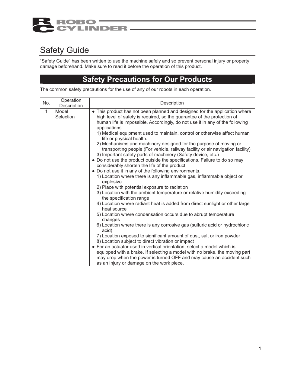 Safety guide, Safety precautions for our products | IAI America RCP2W-GRLS User Manual | Page 11 / 130