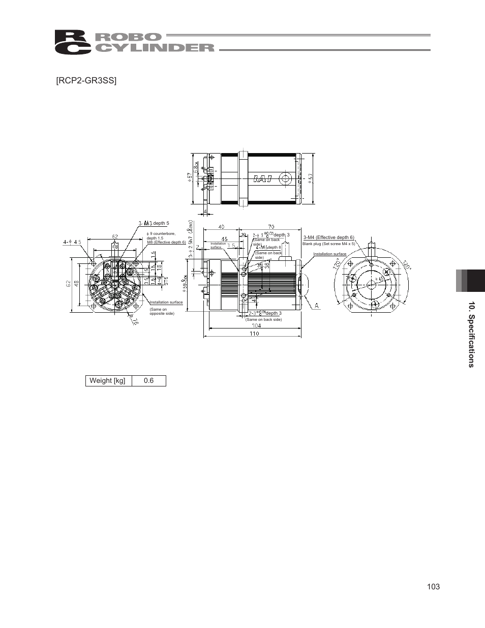 Rcp2-gr3ss, Weight [kg] 0.6 | IAI America RCP2W-GRLS User Manual | Page 113 / 130