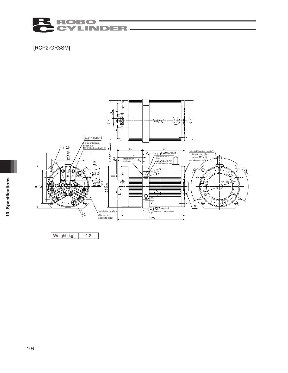 Rcp2-gr3sm, Weight [kg] 1.2 | IAI America RCP2W-GRLS User Manual | Page 114 / 130