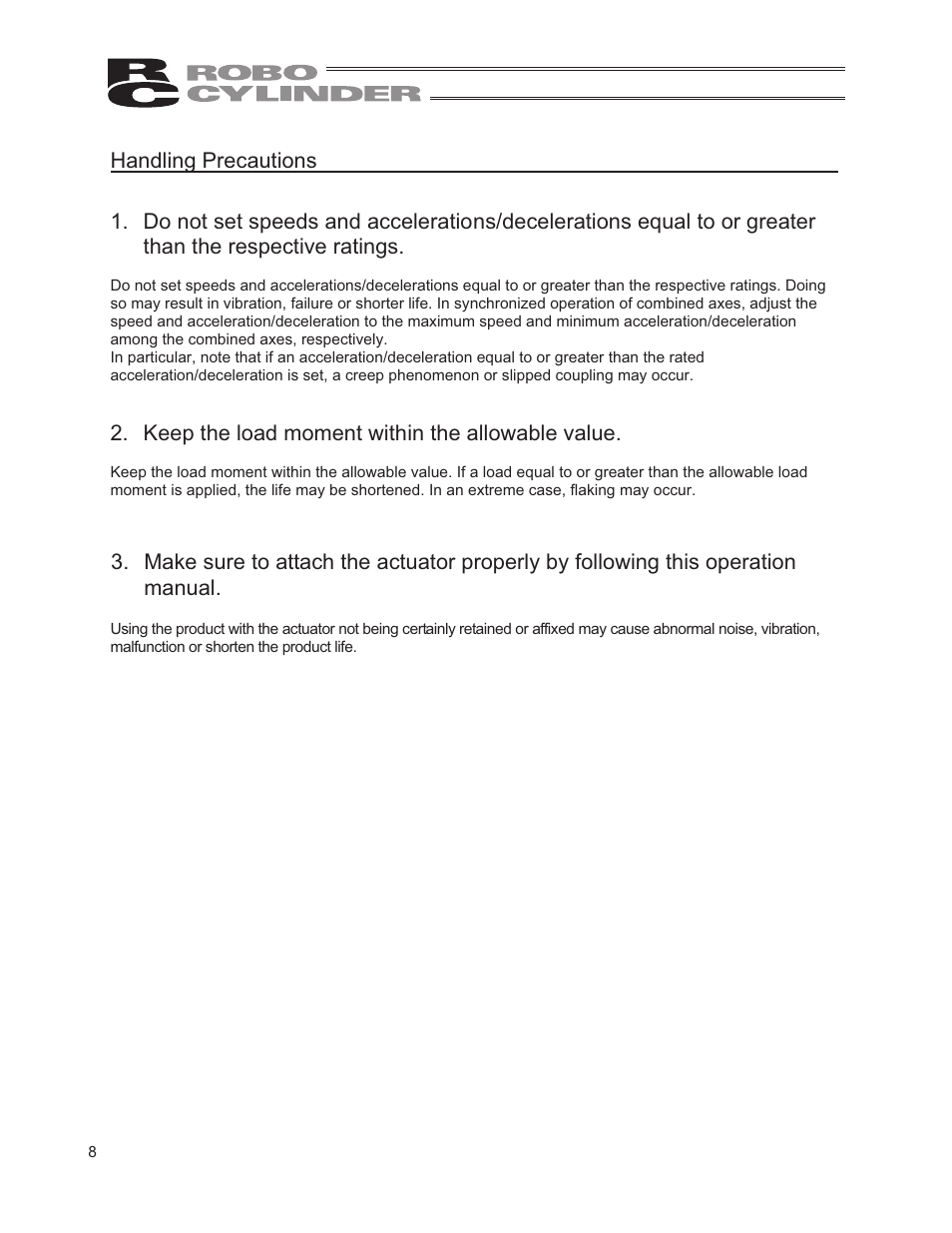 Handling precautions | IAI America RCP2W-GRLS User Manual | Page 18 / 130