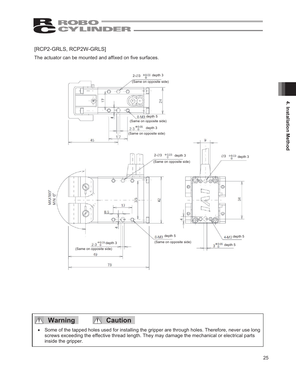 Warning caution, Rcp2-grls, rcp2w-grls | IAI America RCP2W-GRLS User Manual | Page 35 / 130