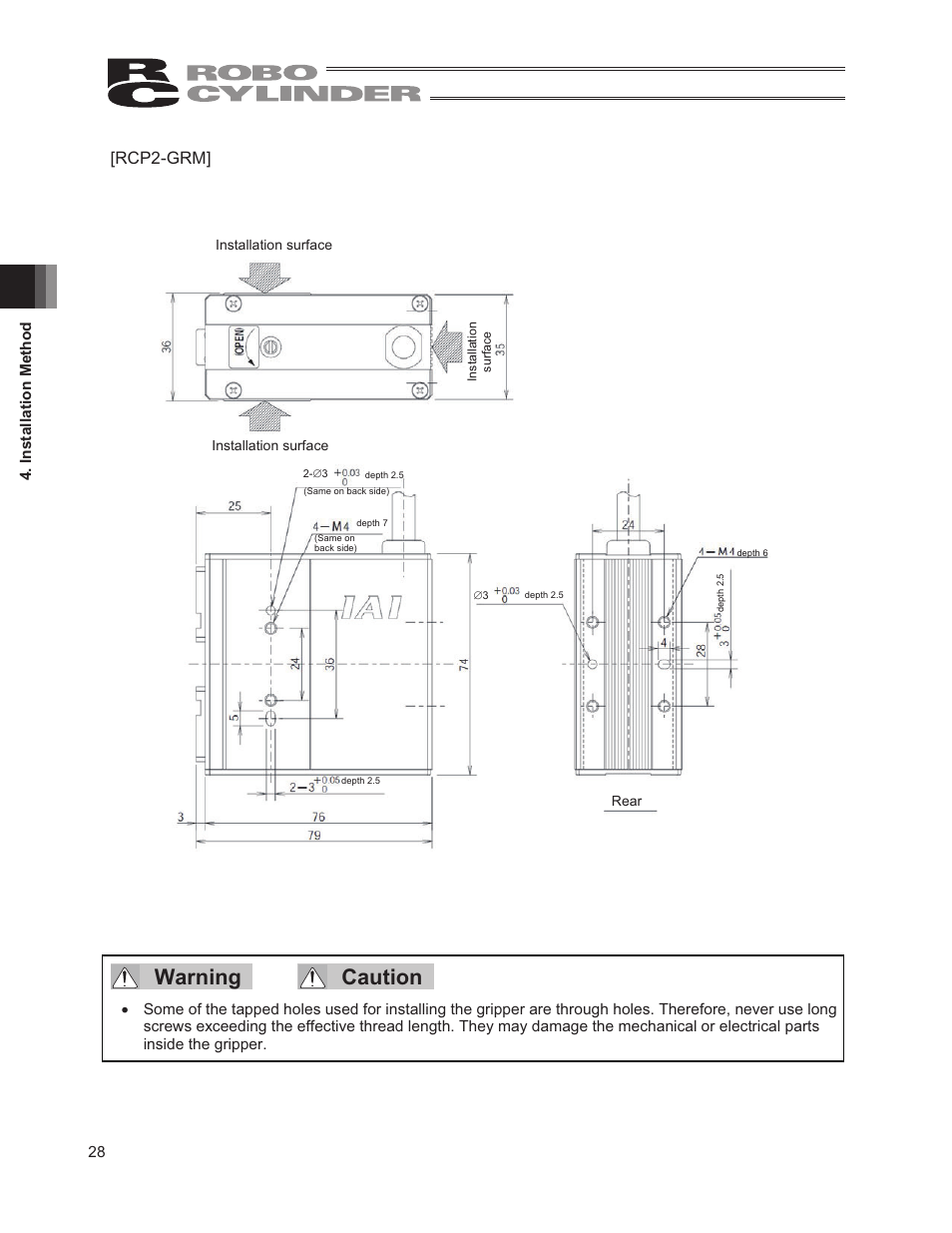 Warning caution, Rcp2-grm | IAI America RCP2W-GRLS User Manual | Page 38 / 130