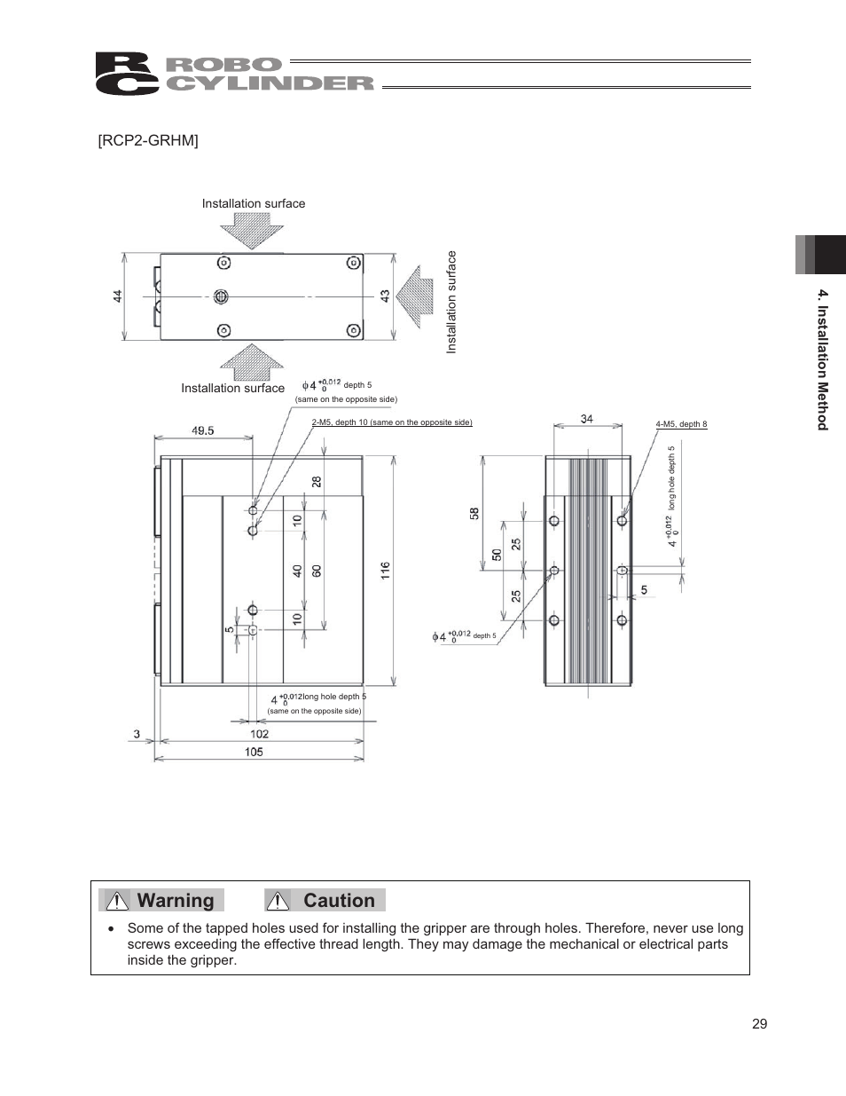 Warning caution, Rcp2-grhm | IAI America RCP2W-GRLS User Manual | Page 39 / 130