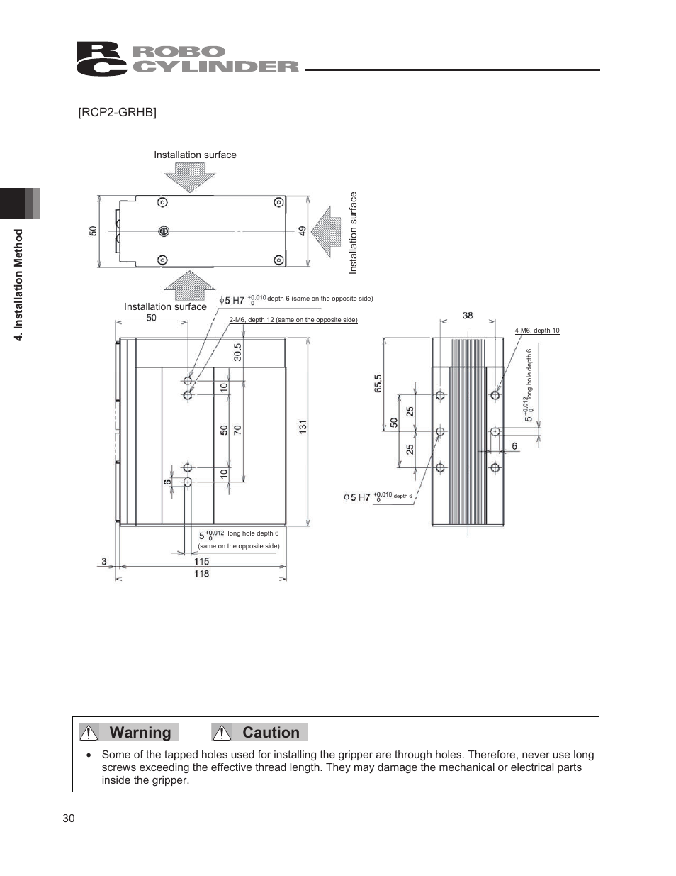 Warning caution, Rcp2-grhb | IAI America RCP2W-GRLS User Manual | Page 40 / 130