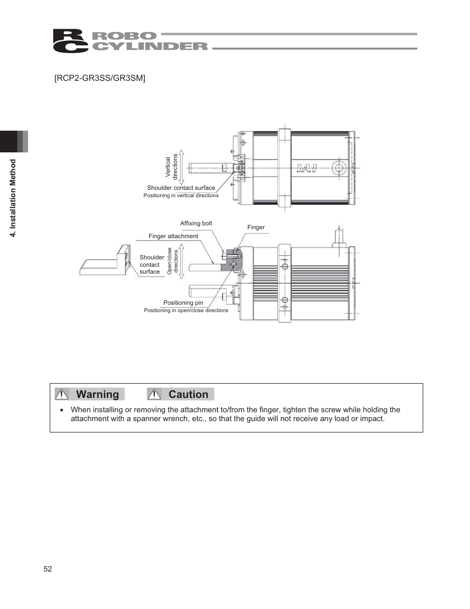 Warning caution, Rcp2-gr3ss/gr3sm | IAI America RCP2W-GRLS User Manual | Page 62 / 130