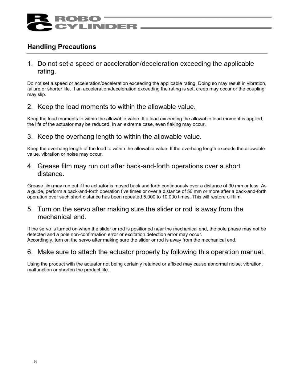 Handling precautions | IAI America RCP2CR-SS8C User Manual | Page 16 / 126