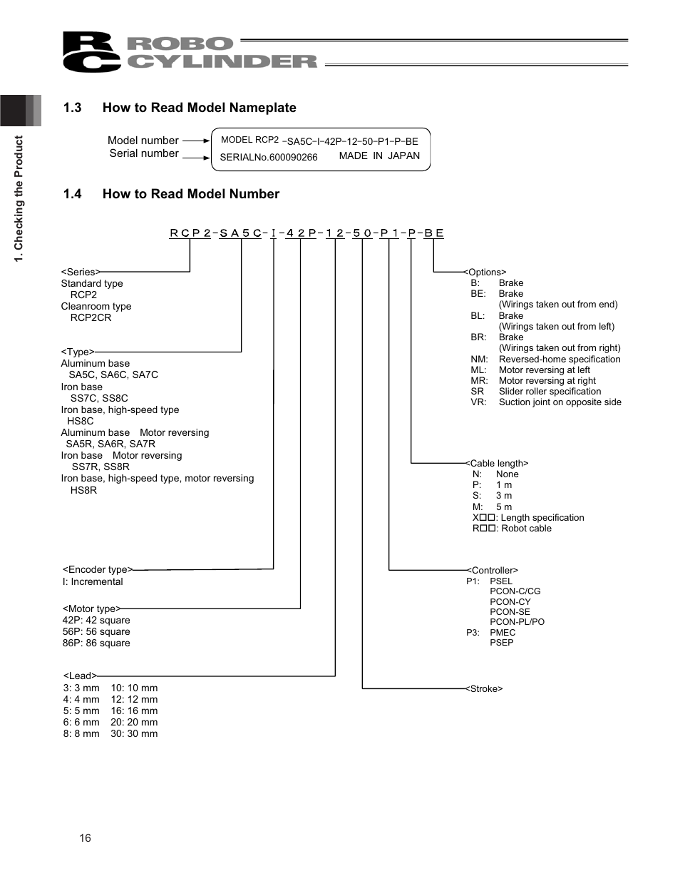 3 how to read model nameplate, 4 how to read model number | IAI America RCP2CR-SS8C User Manual | Page 24 / 126