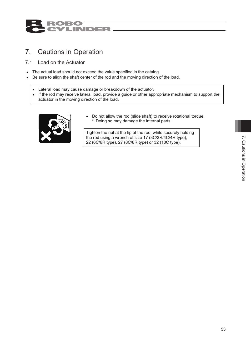 Cautions in operation, 1 load on the actuator | IAI America RCP2W-RA10C User Manual | Page 59 / 120