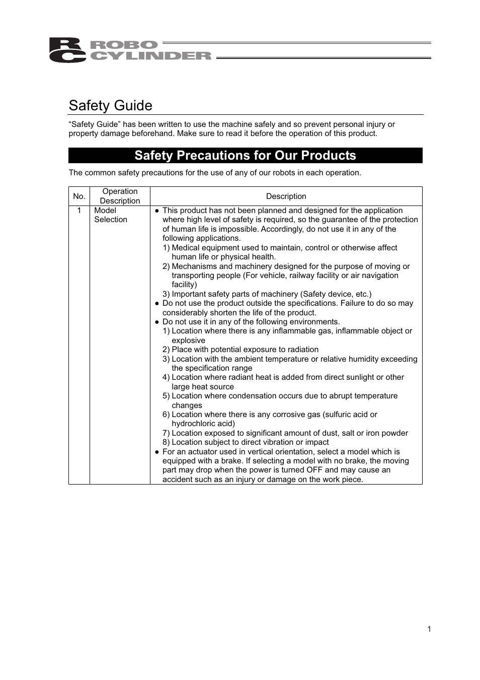 Safety guide, Safety precautions for our products | IAI America RCP2W-RA10C User Manual | Page 7 / 120