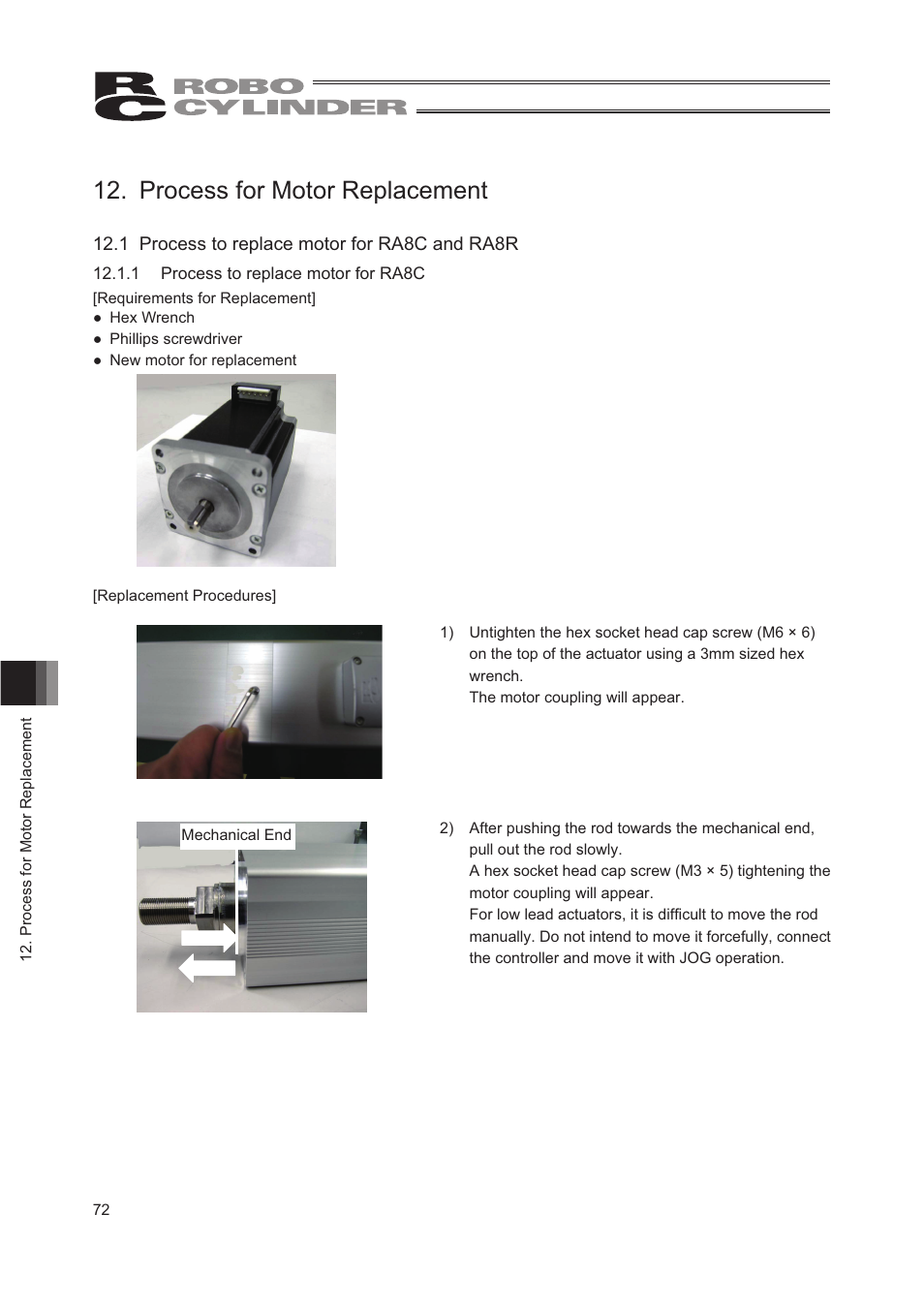 Process for motor replacement, 1 process to replace motor for ra8c and ra8r | IAI America RCP2W-RA10C User Manual | Page 78 / 120