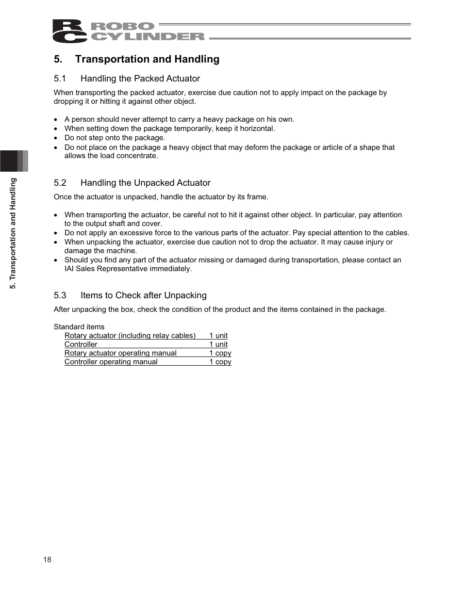 Transportation and handling, 1 handling the packed actuator, 2 handling the unpacked actuator | 3 items to check after unpacking | IAI America RCP2-RTCBL User Manual | Page 26 / 80