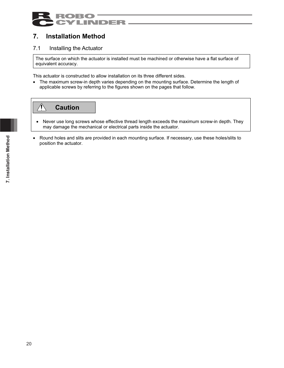 Installation method, 1 installing the actuator, Caution | IAI America RCP2-RTCBL User Manual | Page 28 / 80