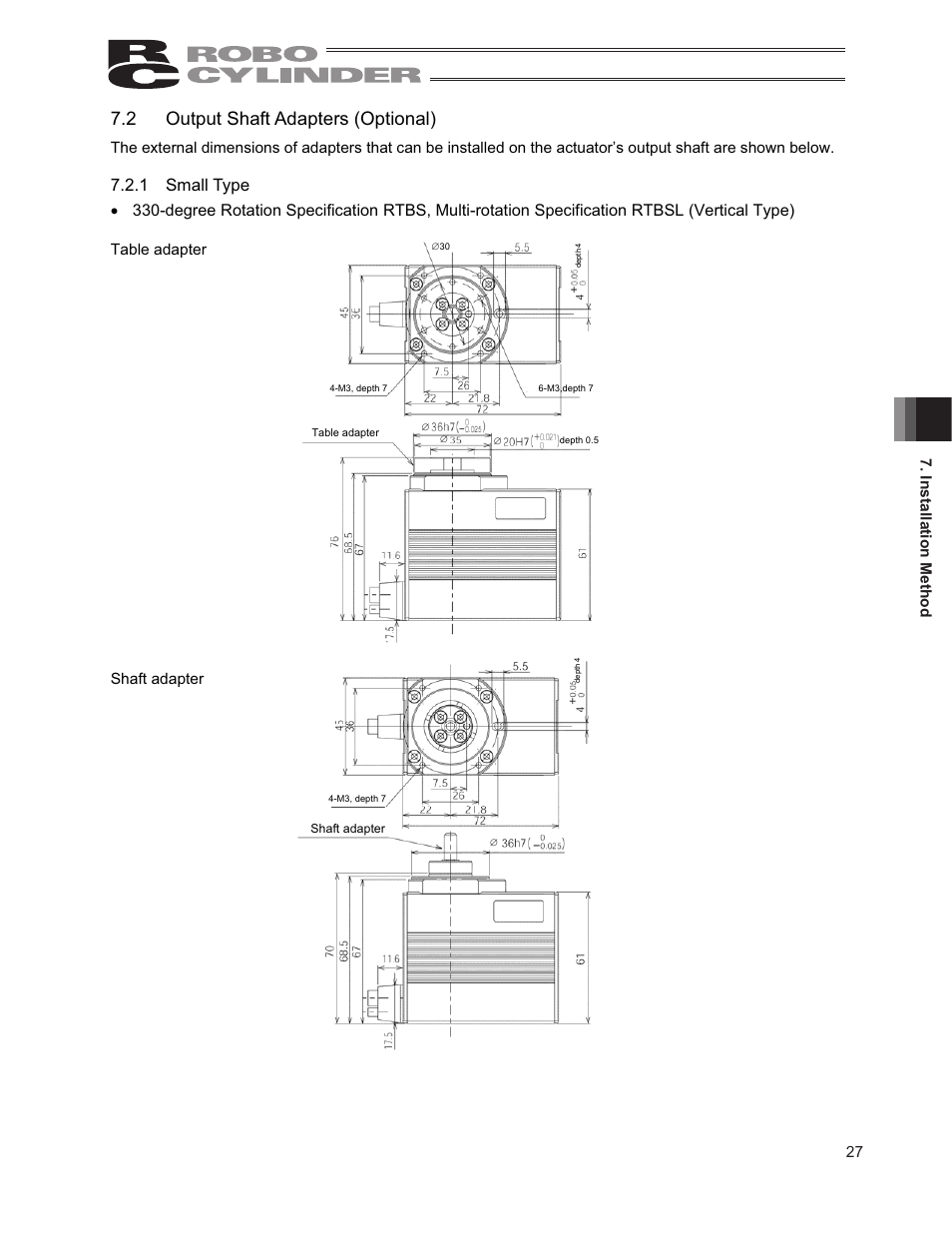 2 output shaft adapters (optional), 1 small type | IAI America RCP2-RTCBL User Manual | Page 35 / 80