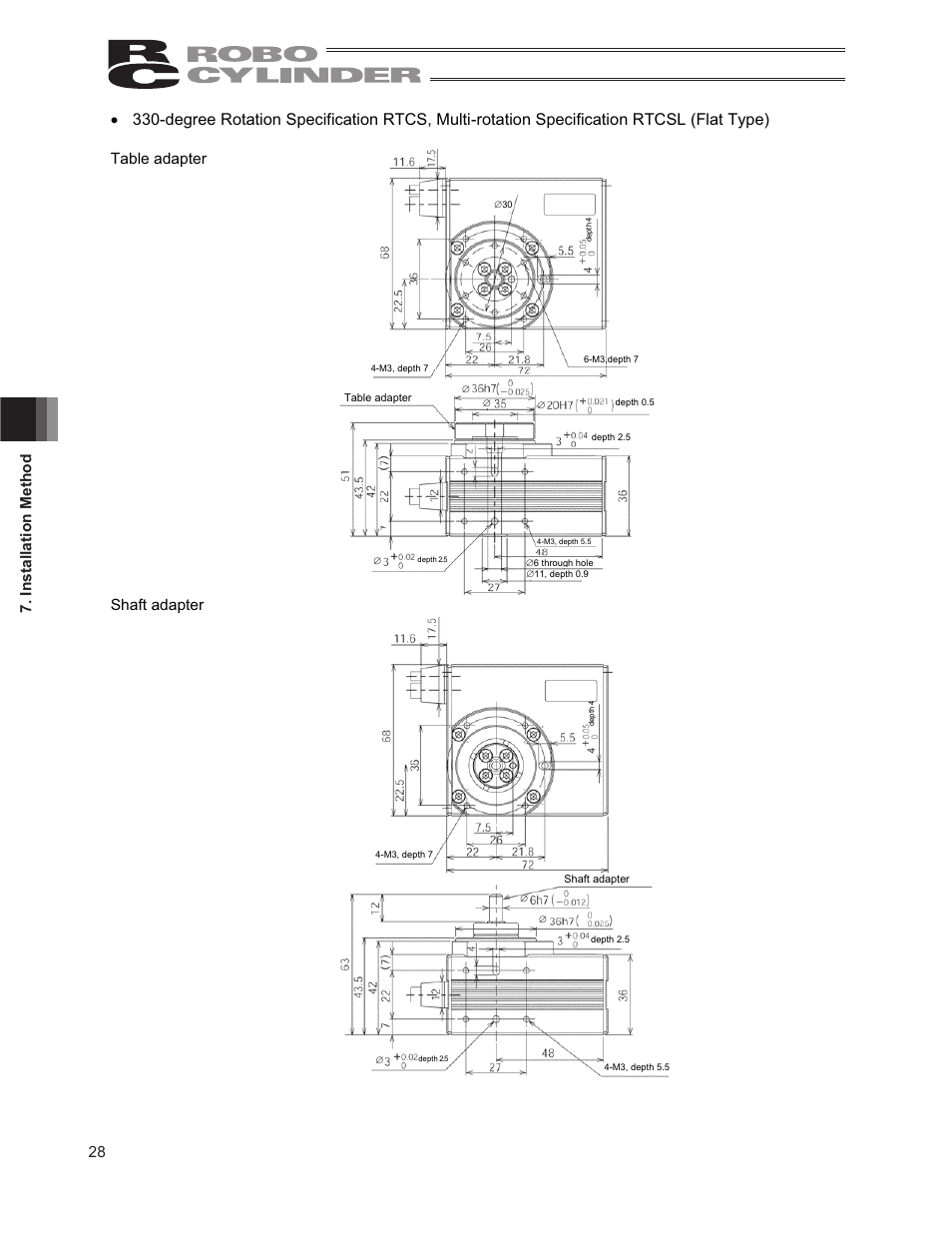 28 7. installation method, Table adapter shaft adapter | IAI America RCP2-RTCBL User Manual | Page 36 / 80