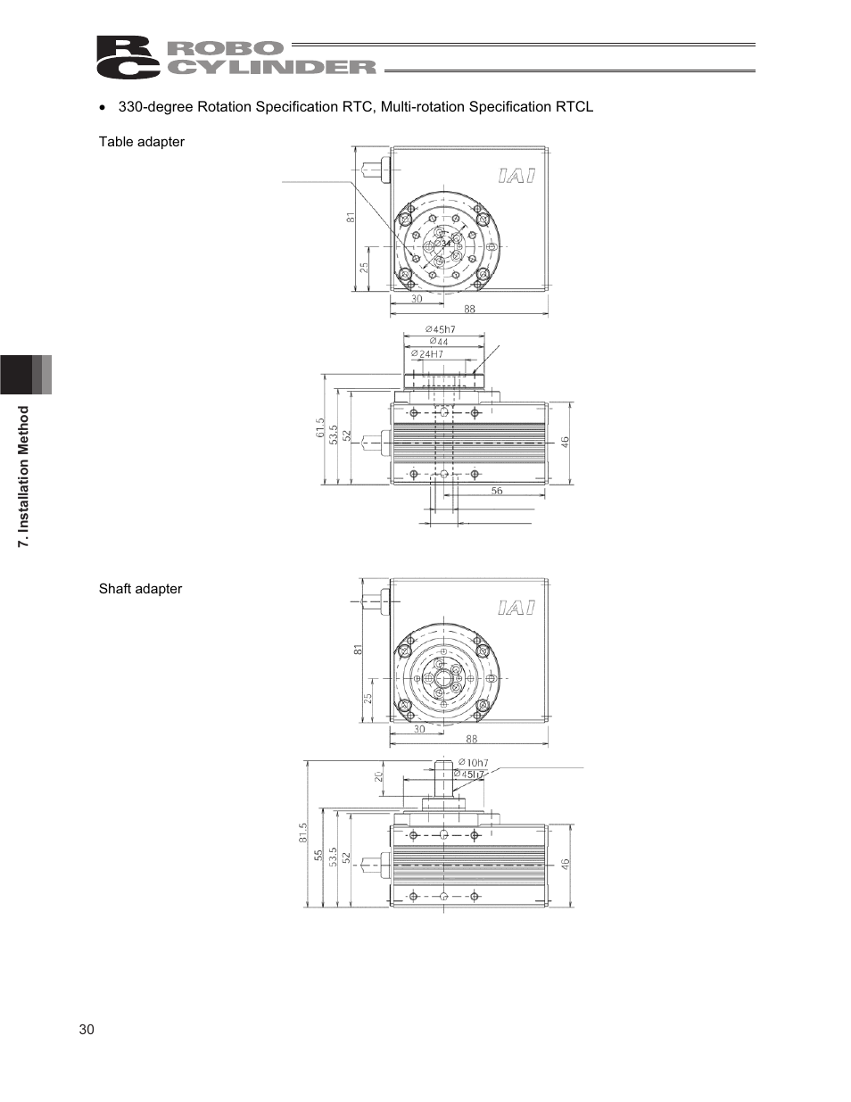 30 7. installation method, Table adapter shaft adapter | IAI America RCP2-RTCBL User Manual | Page 38 / 80