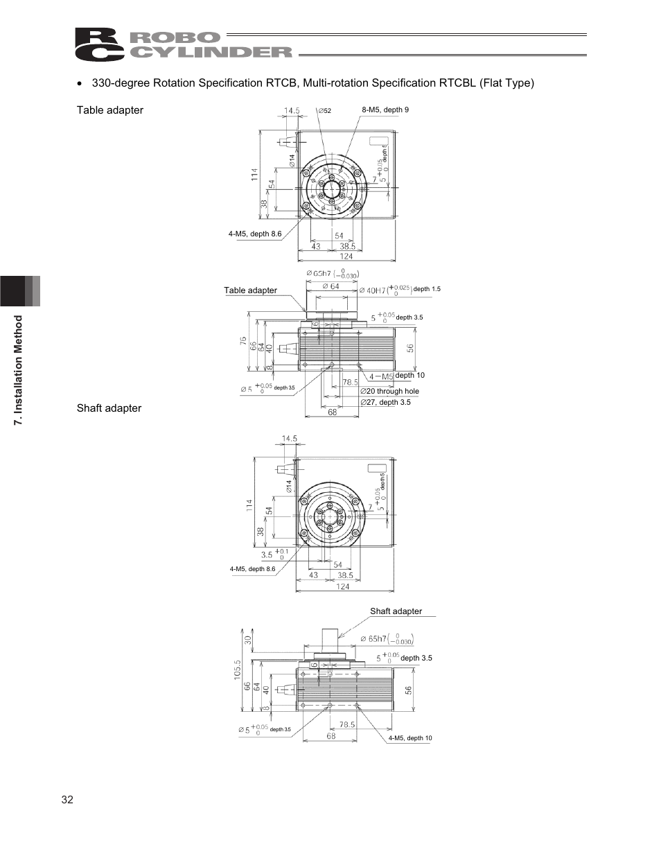 32 7. installation method, Table adapter shaft adapter | IAI America RCP2-RTCBL User Manual | Page 40 / 80