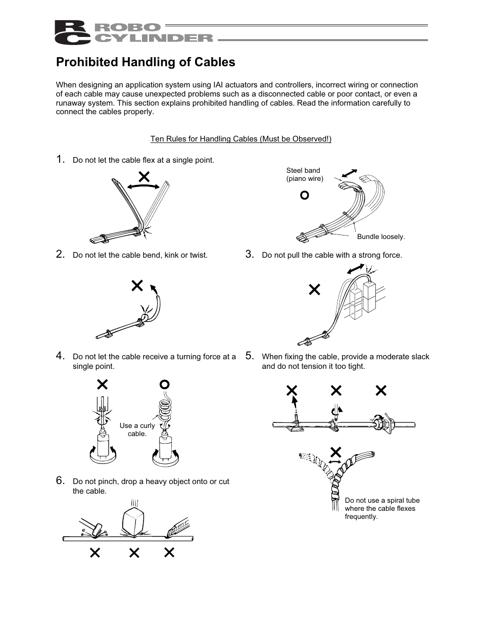 Prohibited handling of cables | IAI America RCP2-RTCBL User Manual | Page 5 / 80